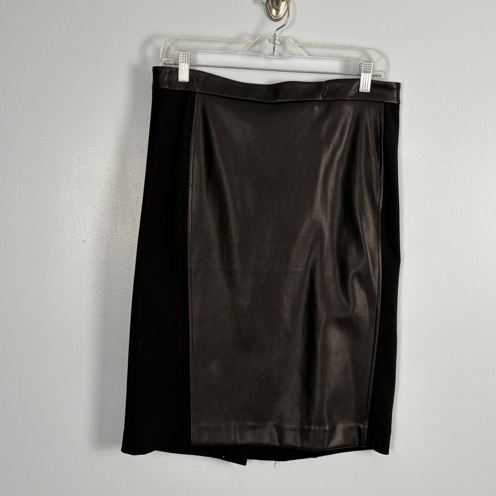 Ann Taylor Factory Black Faux Leather Paneled Pencil Skirt Size 8 Workwear